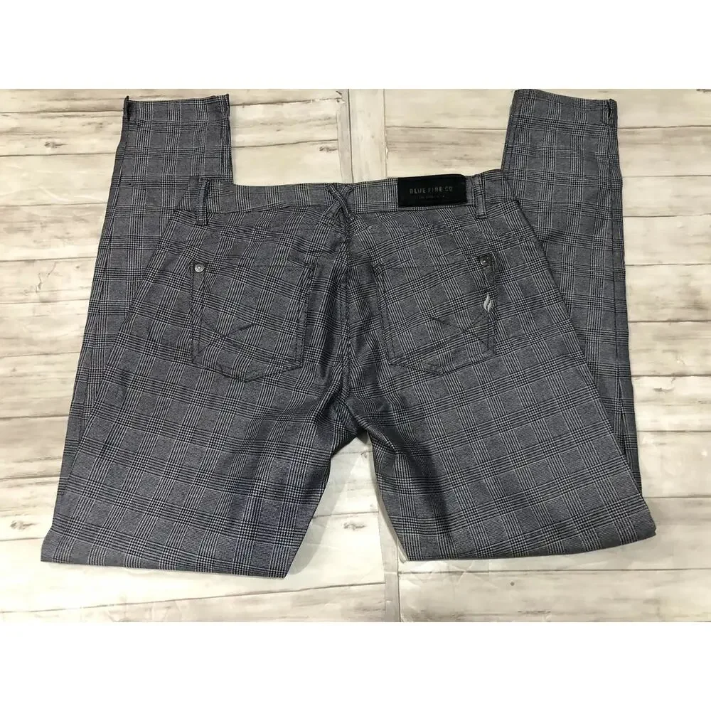 Blue Fire Co Pants Mens 27x30 Plaid Business Chino Gray Career Stretch N69